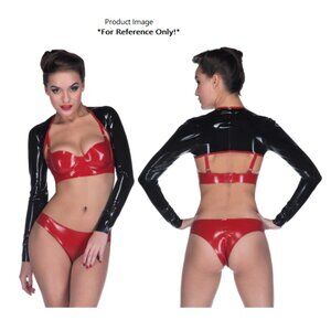 💖 Latex Libidex "Naomi Shrug Bolero" Black with Metallic Petrol Blue Trim L 💖